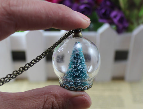 Christmas Tree Snow Globe Necklace