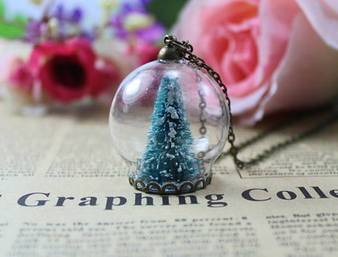 Christmas Tree Snow Globe Necklace