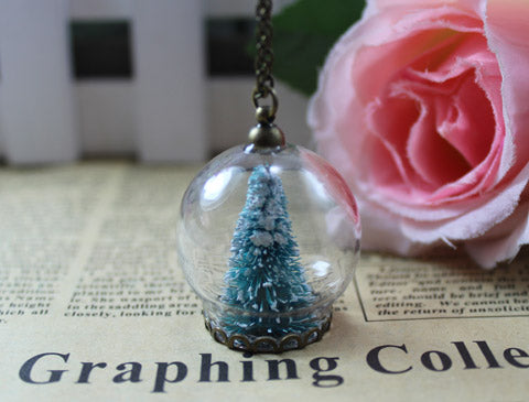 Christmas Tree Snow Globe Necklace
