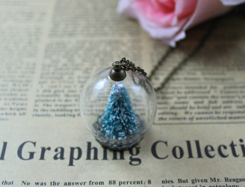 Christmas Tree Snow Globe Necklace