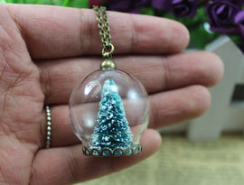 Christmas Tree Snow Globe Necklace